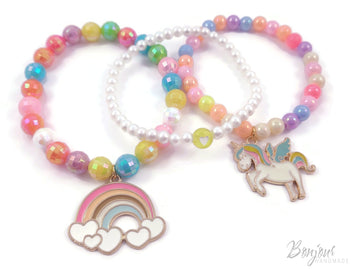 Easy DIY pastel rainbow and unicorn bracelet set