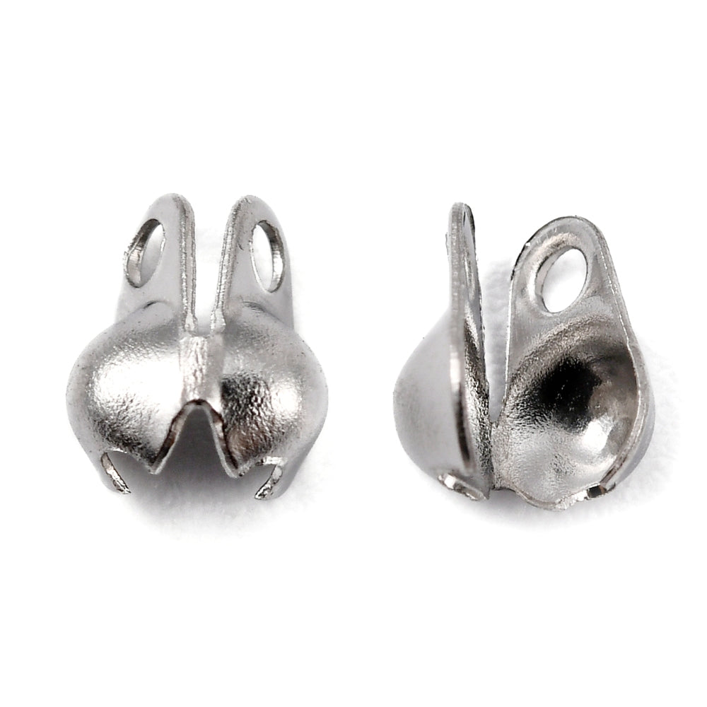 50 Stainless steel bead tips, knot covers, Clamshell crimp cover ends