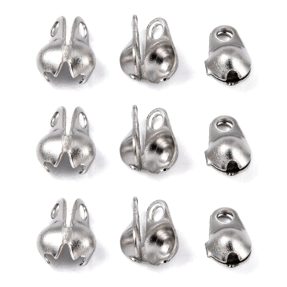 50 Stainless steel bead tips, knot covers, Clamshell crimp cover ends