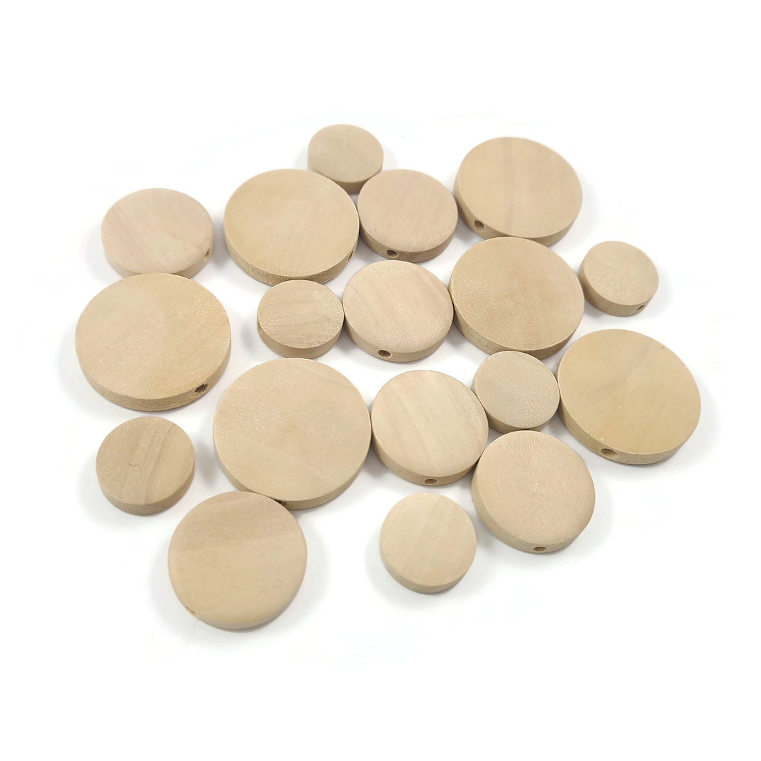 Perles de bois naturel en rondelle de 15mm, 20mm ou 25mm