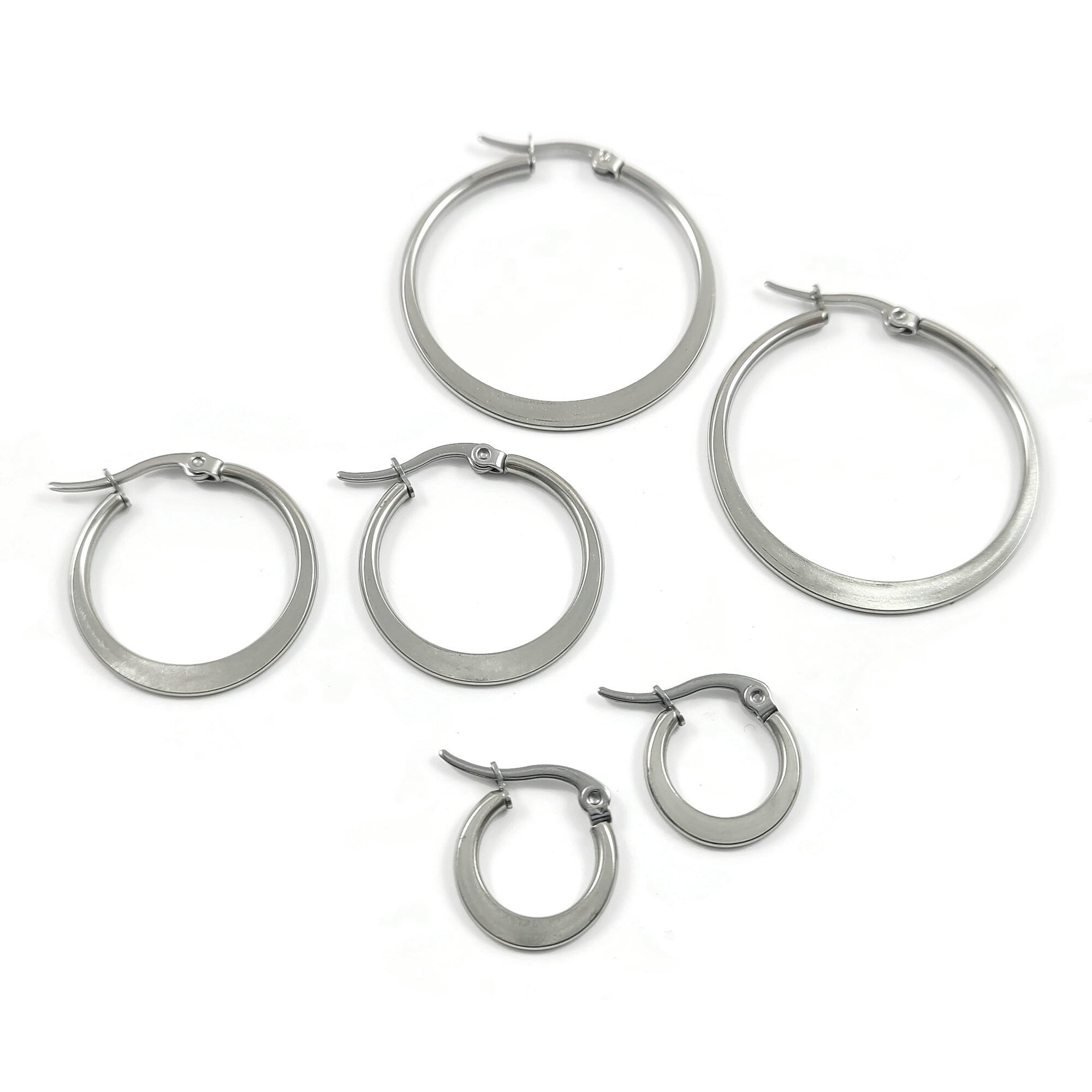 2 Silver stainless steel latch back earring hoops