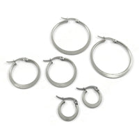 2 Silver stainless steel latch back earring hoops