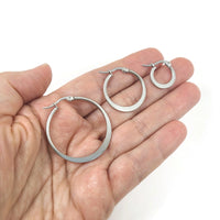 2 Silver stainless steel latch back earring hoops