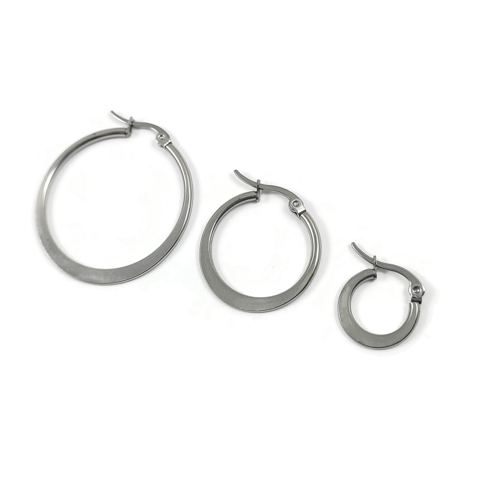 2 Silver stainless steel latch back earring hoops