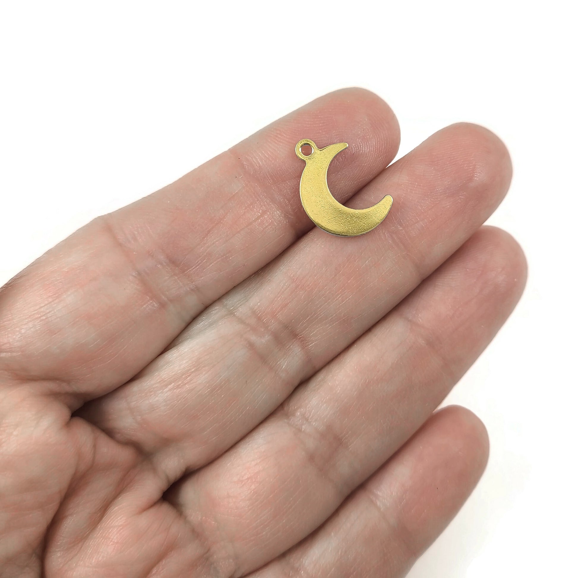 10 crescent moon charms, Small stainless steel pendants