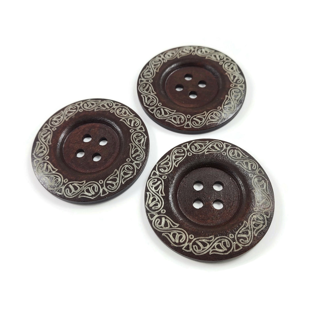 Bouton extra gros - 3 bouton en bois de 60mm - motif vigne