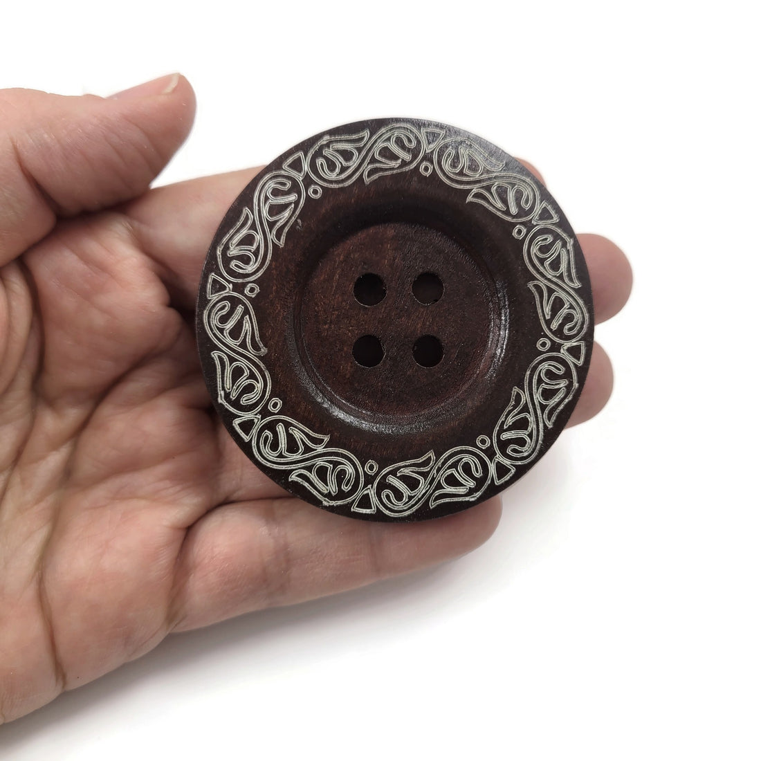 Bouton extra gros - 3 bouton en bois de 60mm - motif vigne