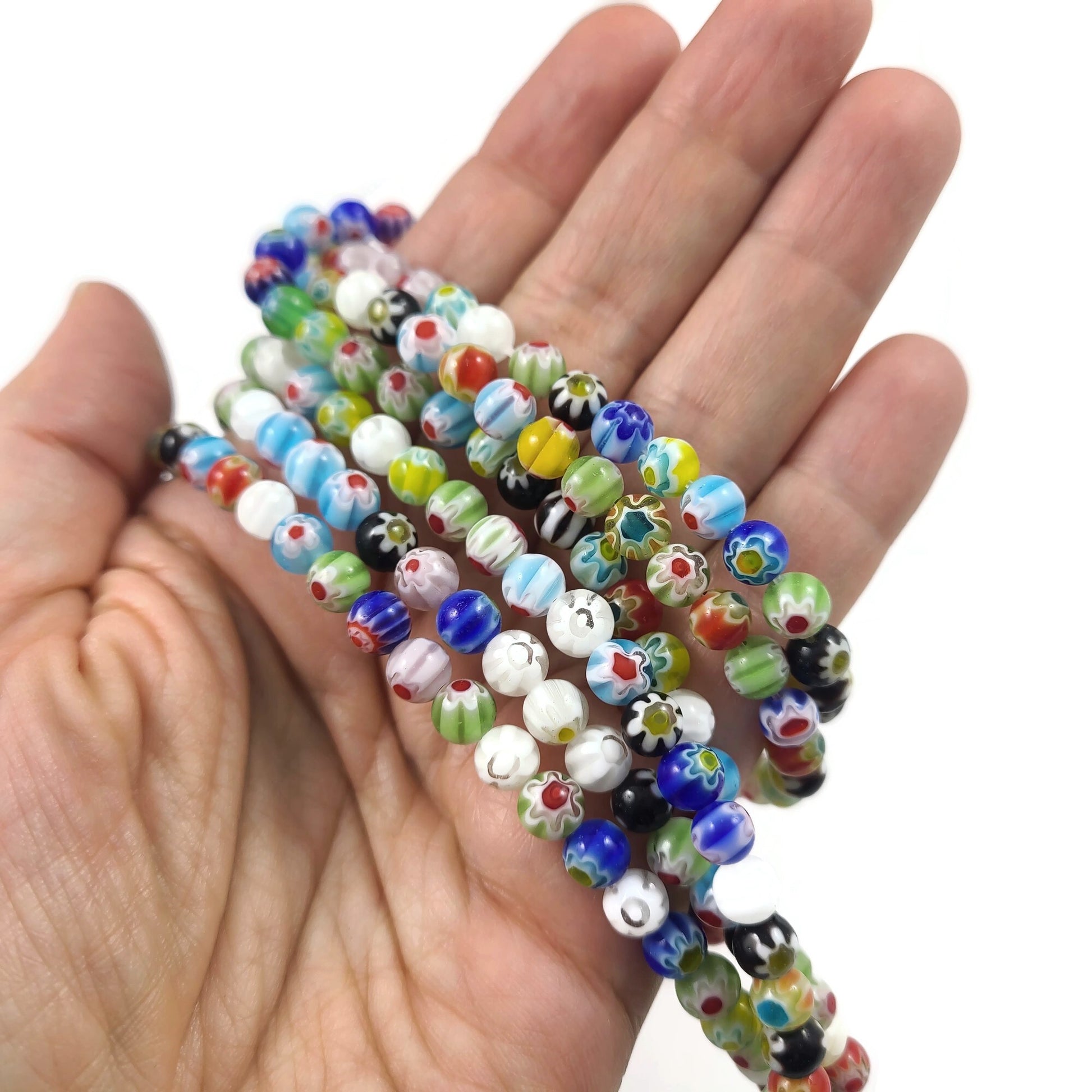 Millefiori glass beads, Assorted mixed colors, 4mm, 6mm, 8mm