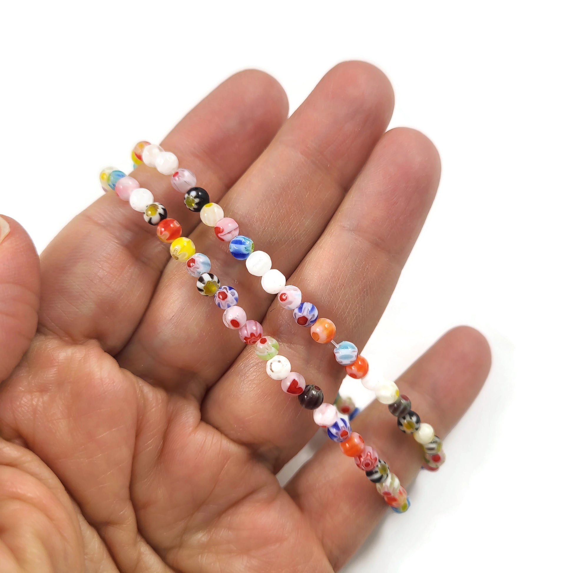 Millefiori glass beads, Assorted mixed colors, 4mm, 6mm, 8mm