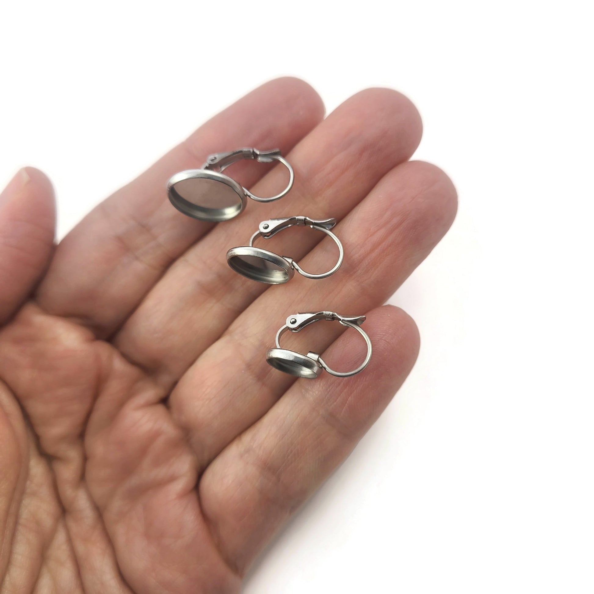10 Stainless earring setting lever back, 8mm, 10mm, 12mm