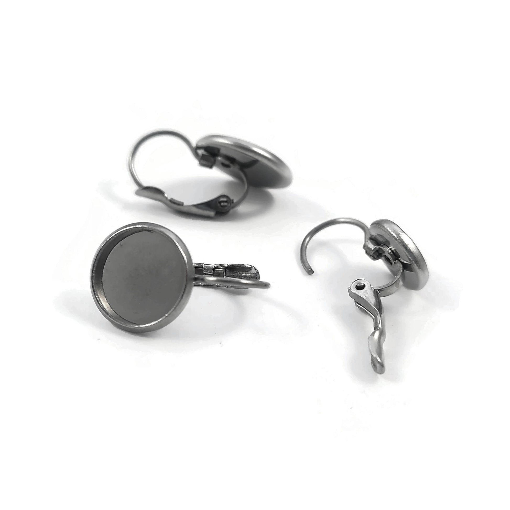 10 Stainless earring setting lever back, 8mm, 10mm, 12mm