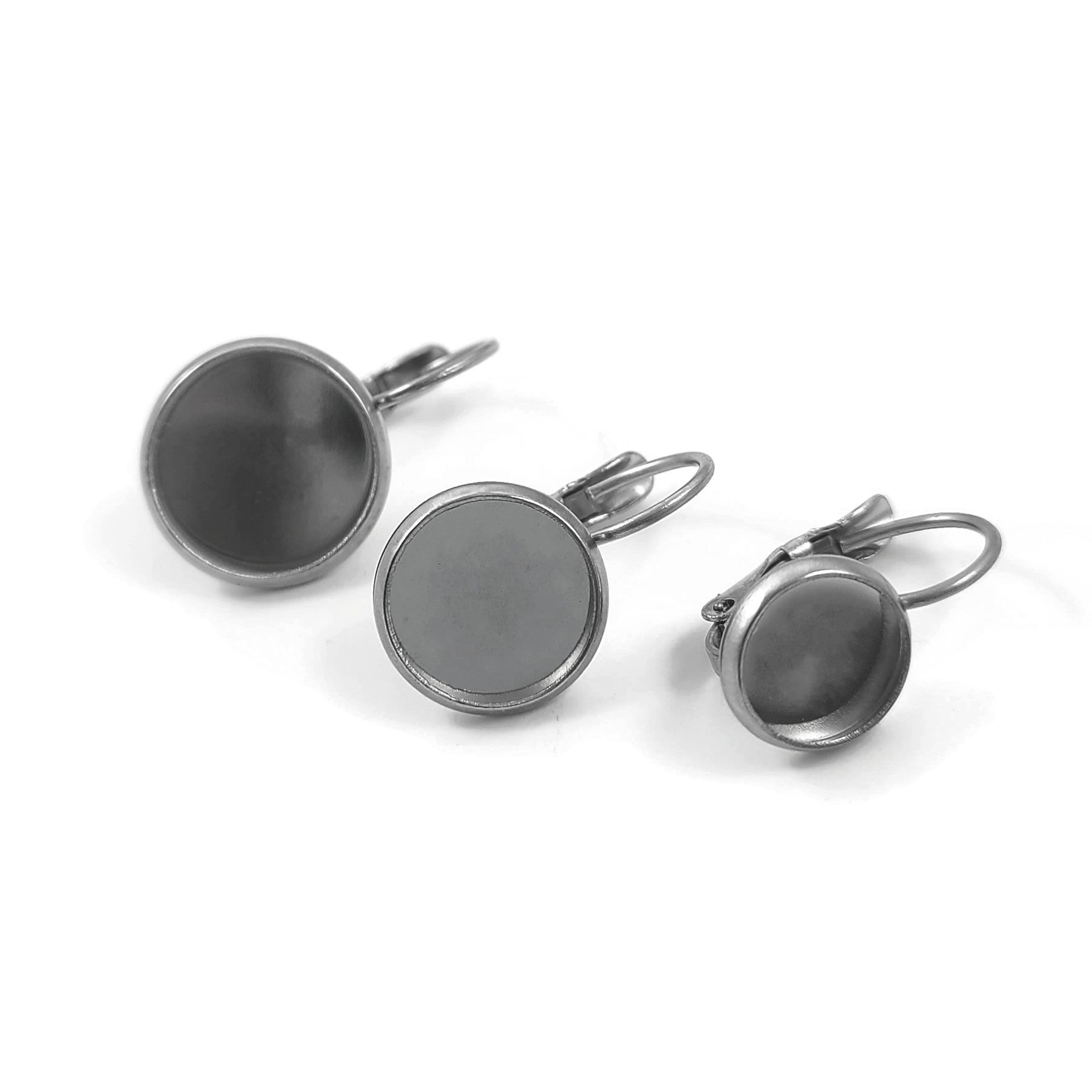 10 Stainless earring setting lever back, 8mm, 10mm, 12mm