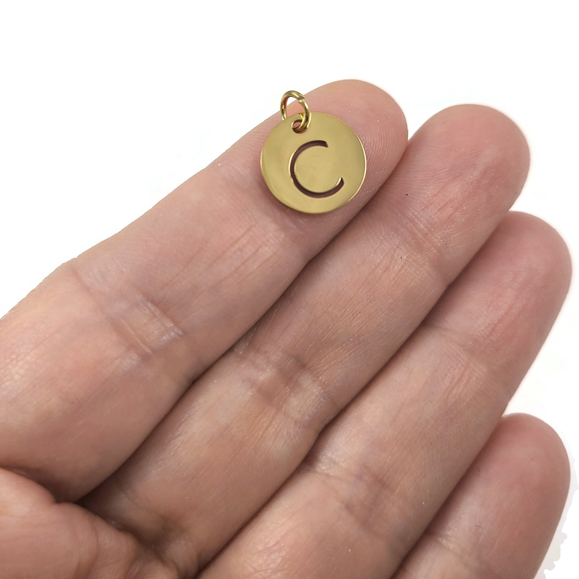 1 Gold stainless steel coin letter charm