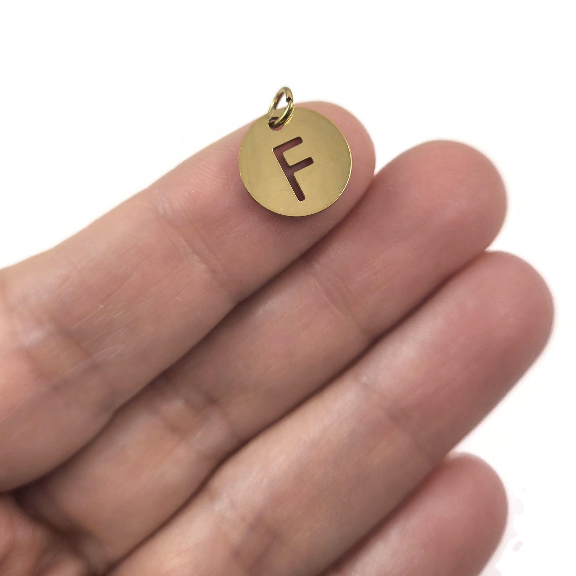 1 Gold stainless steel coin letter charm