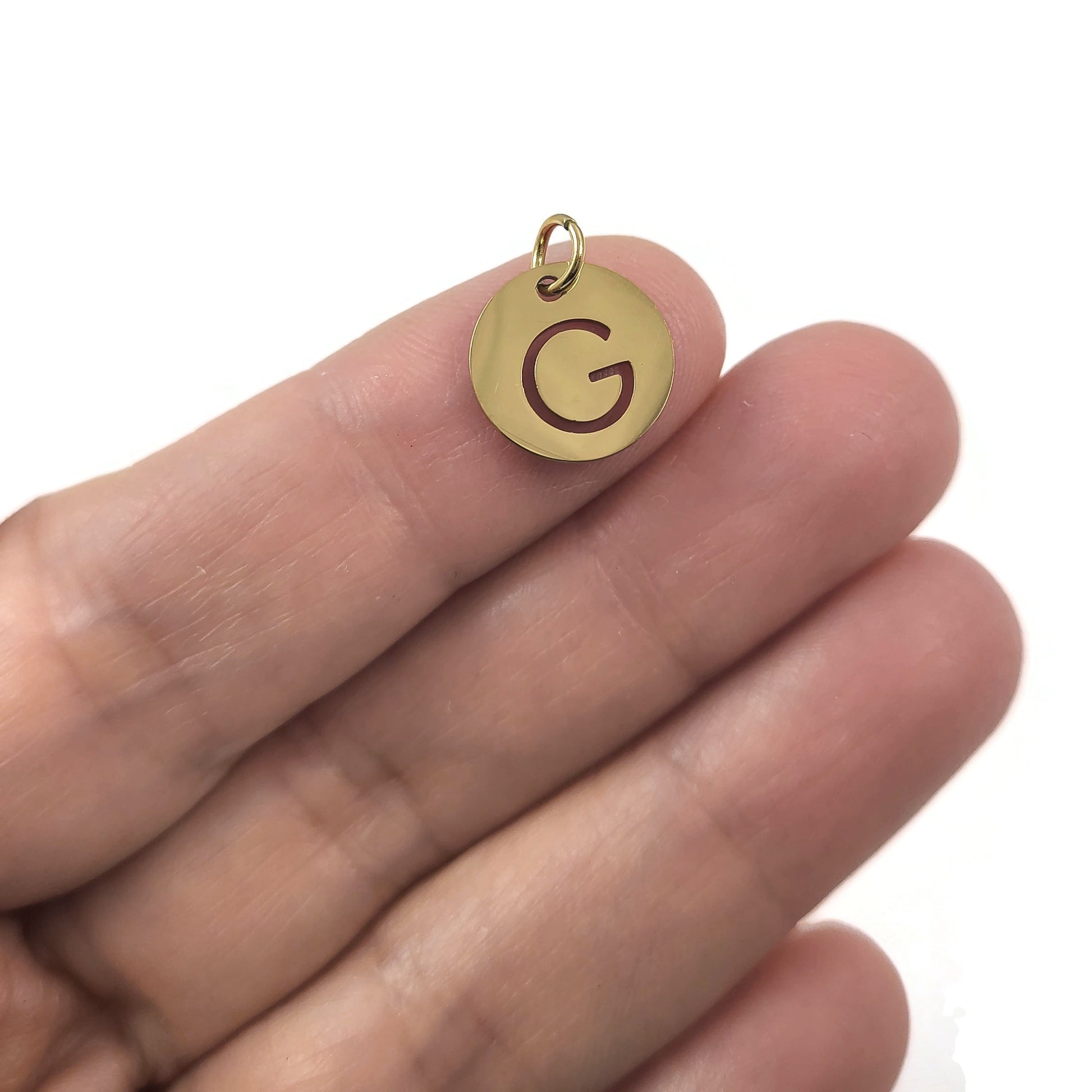 1 Gold stainless steel coin letter charm