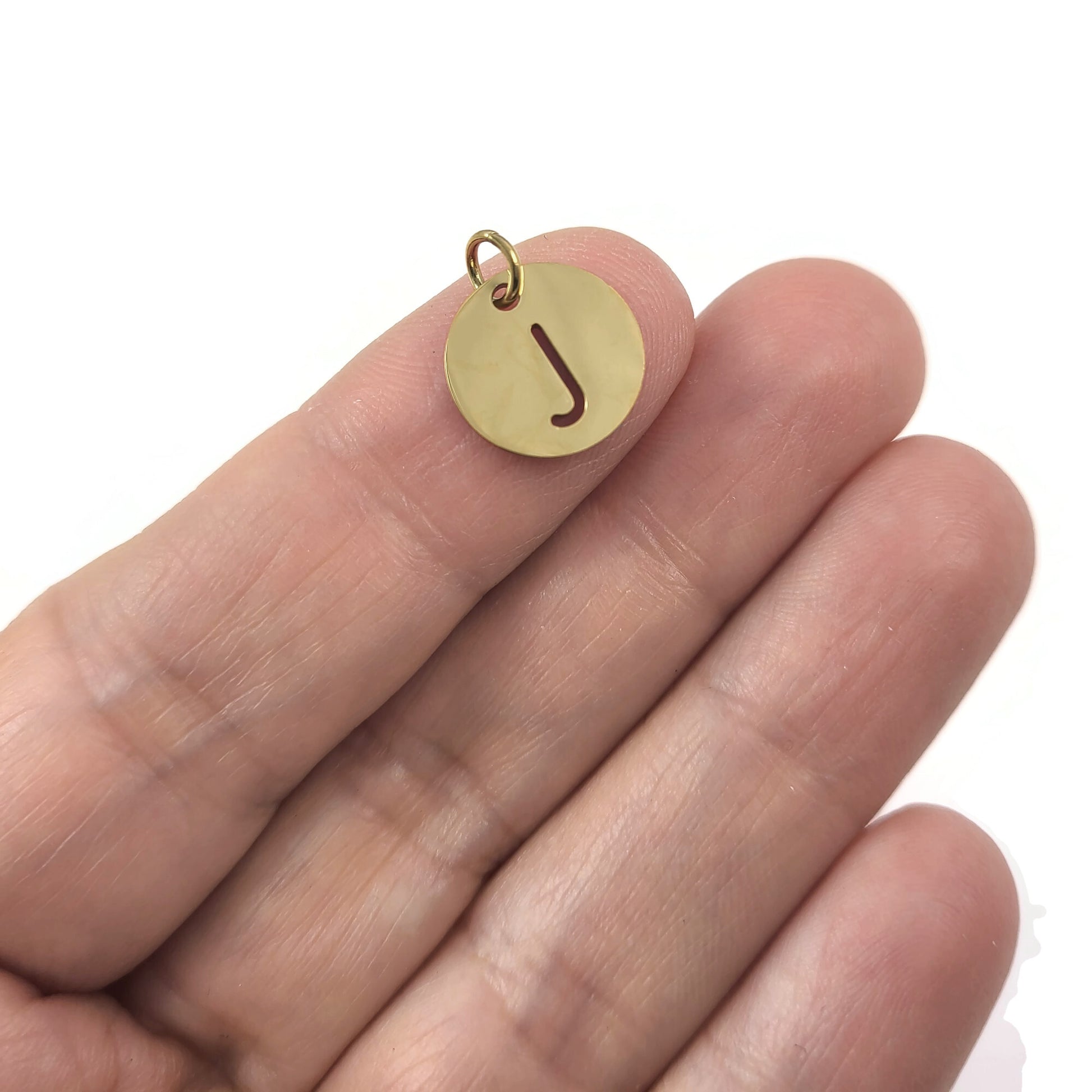 1 Gold stainless steel coin letter charm