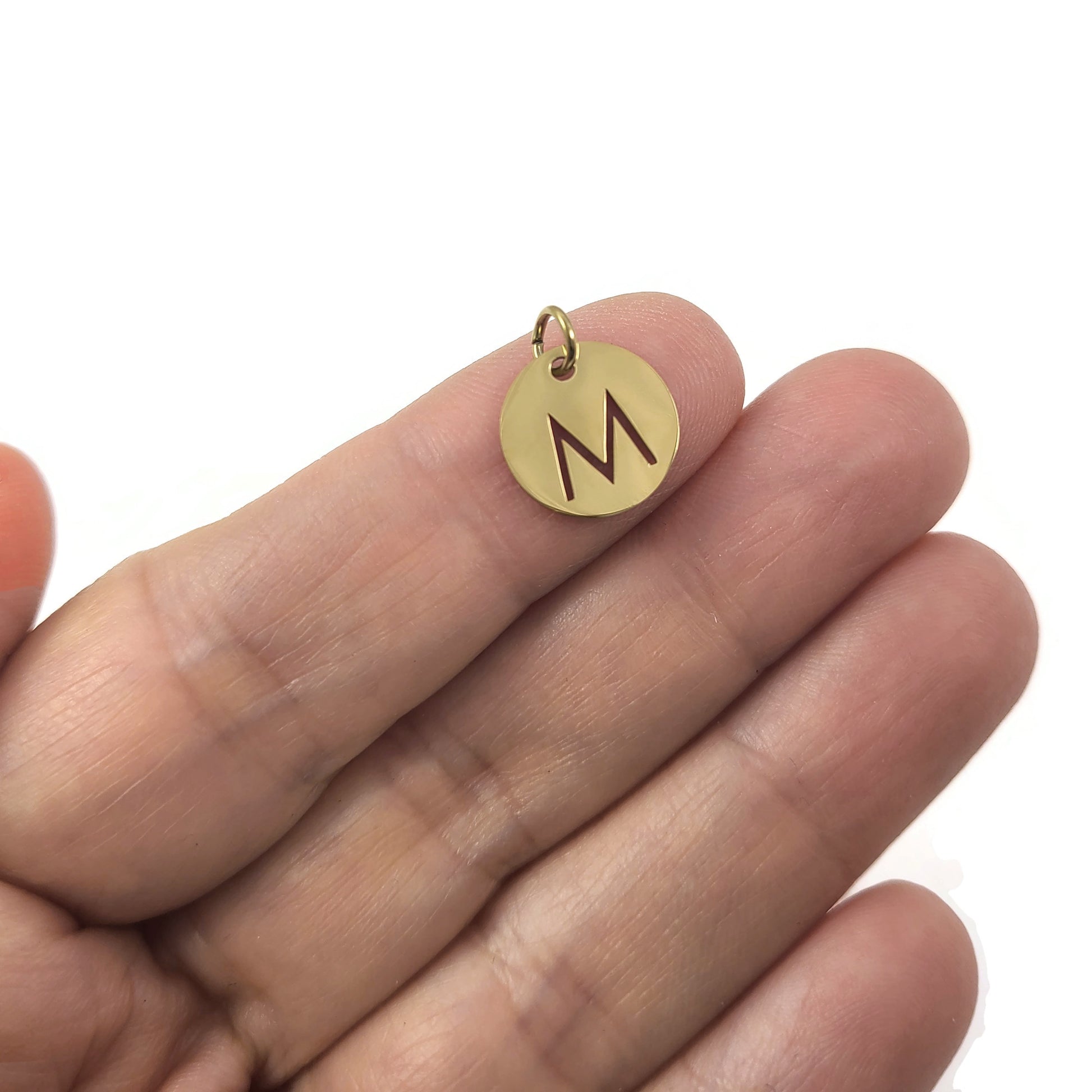 1 Gold stainless steel coin letter charm