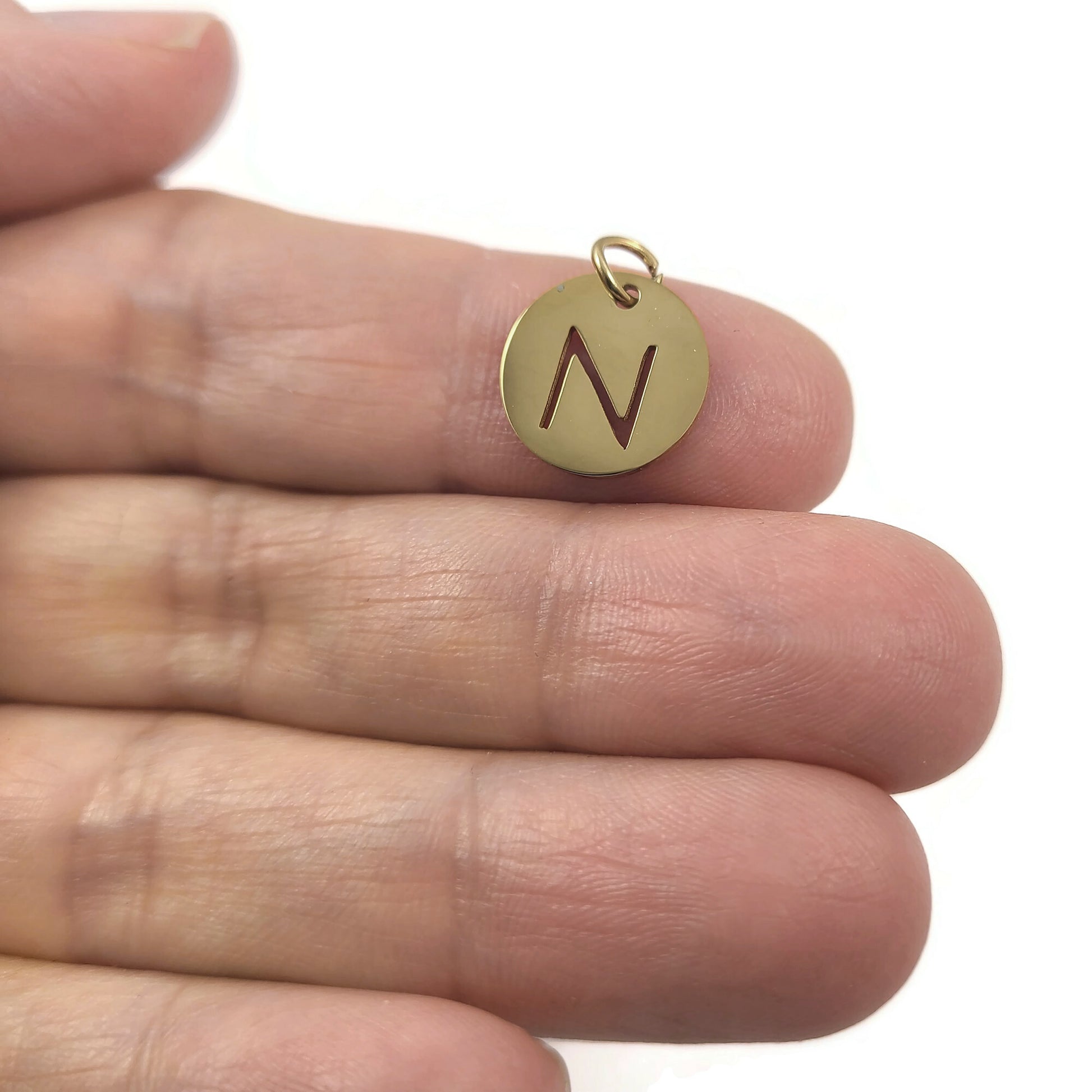 1 Gold stainless steel coin letter charm