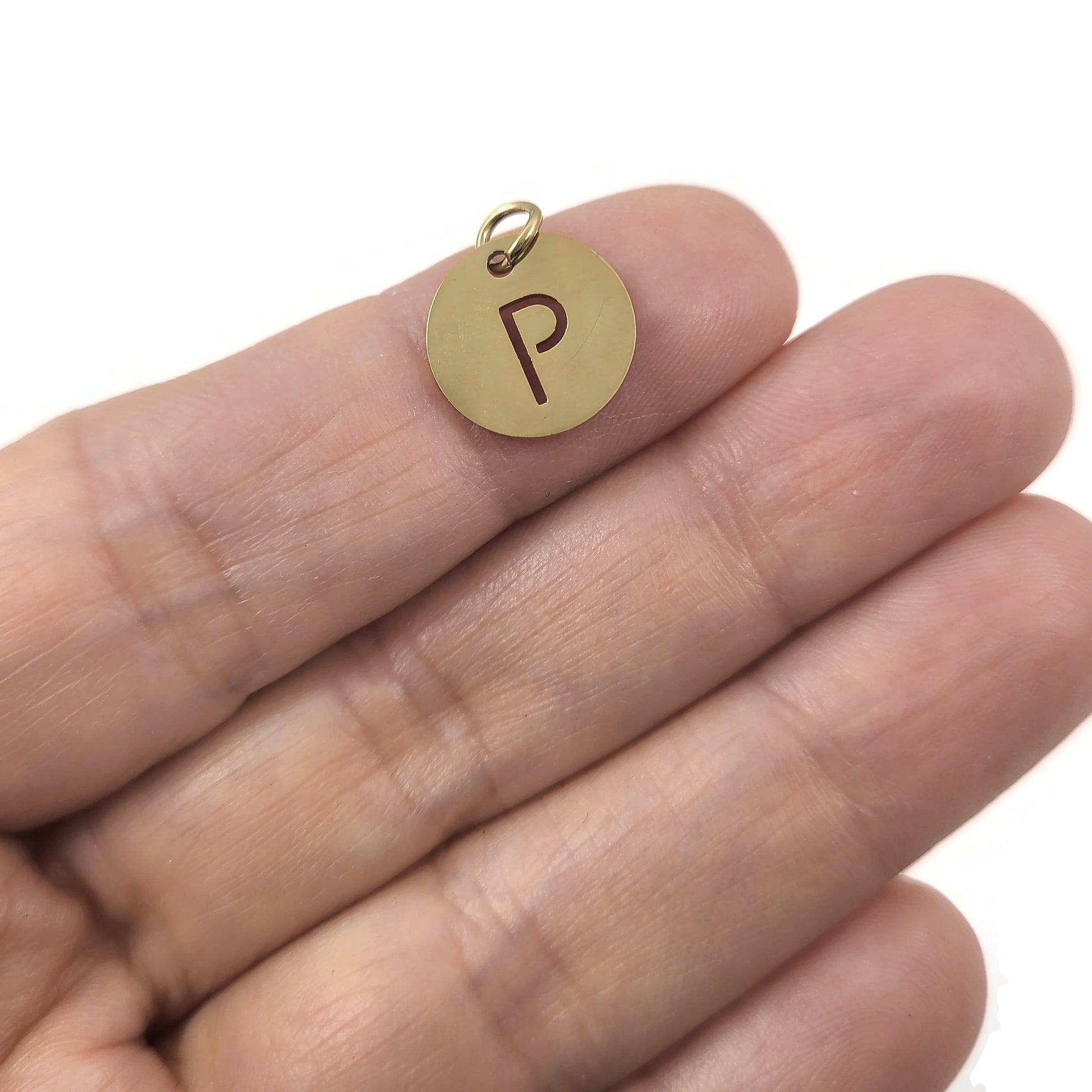 1 Gold stainless steel coin letter charm