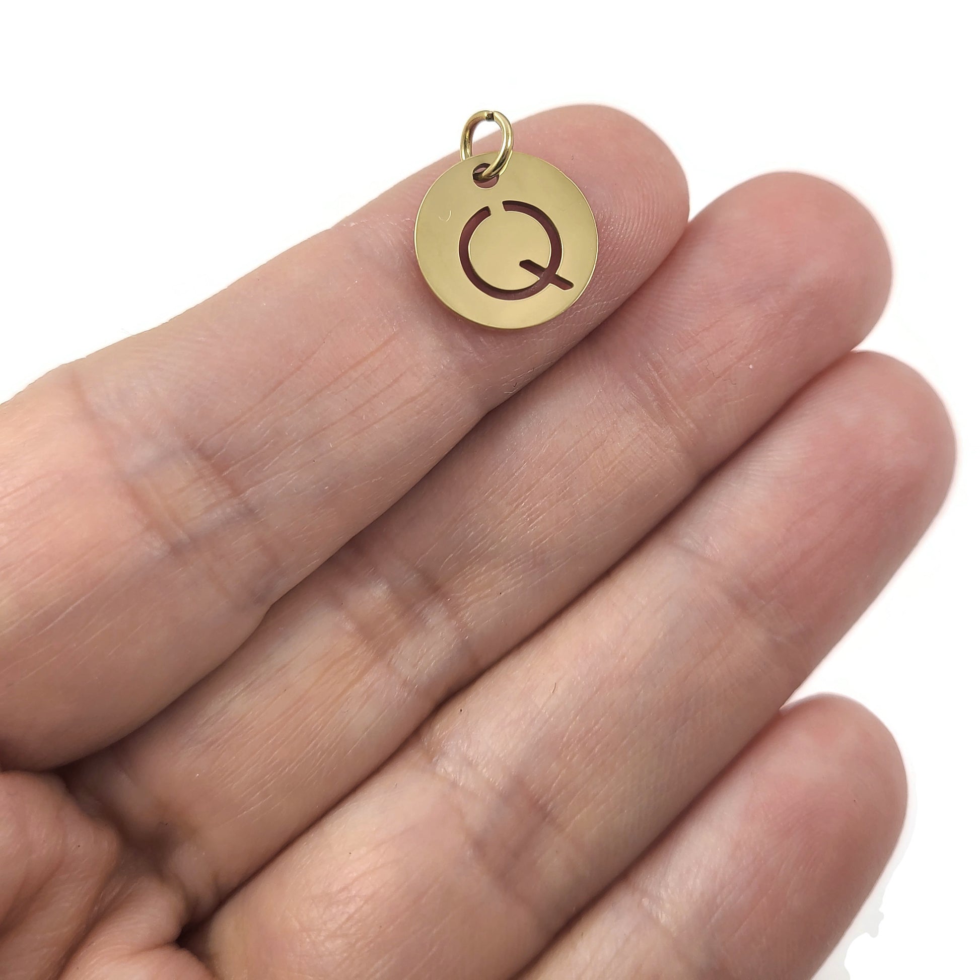 1 Gold stainless steel coin letter charm