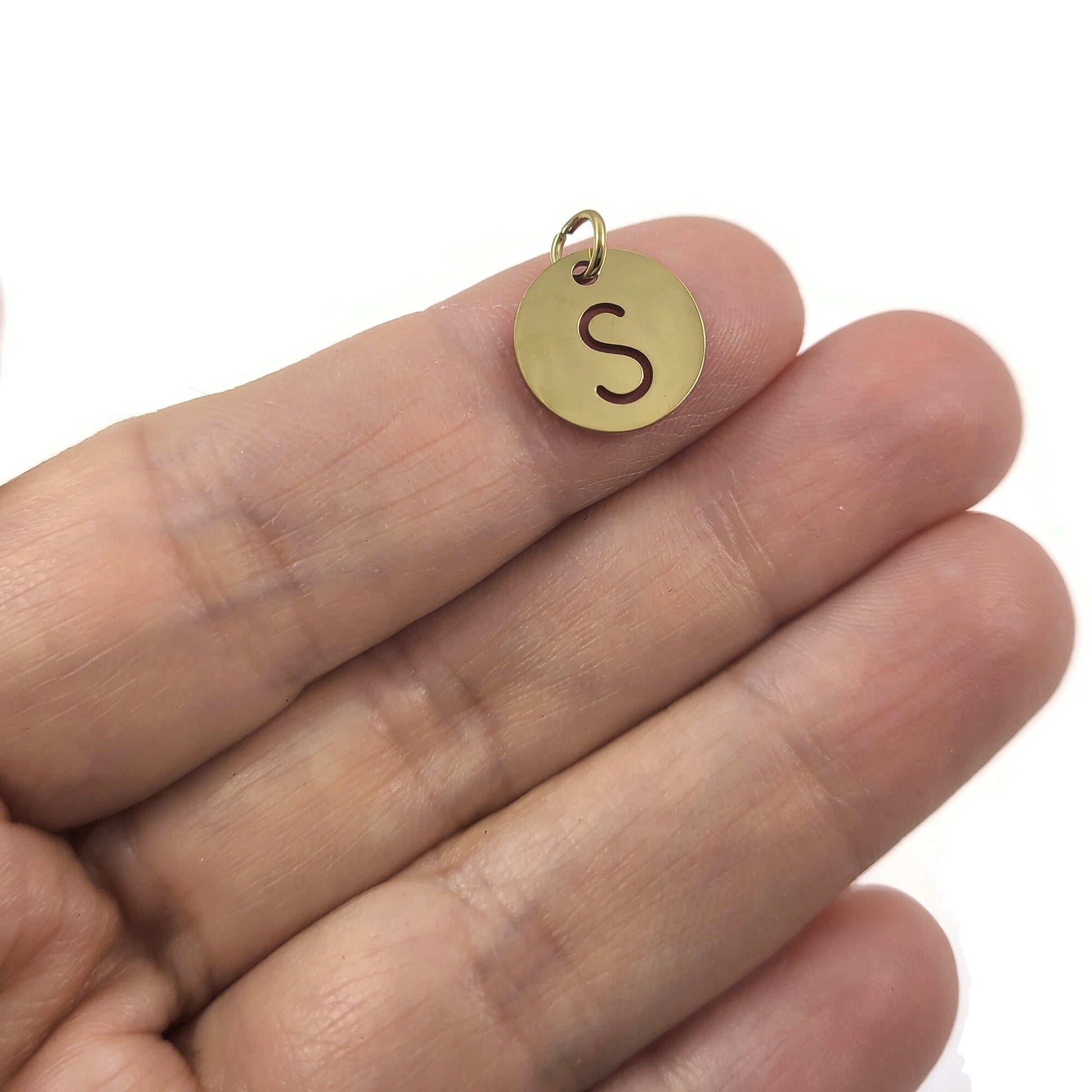 1 Gold stainless steel coin letter charm