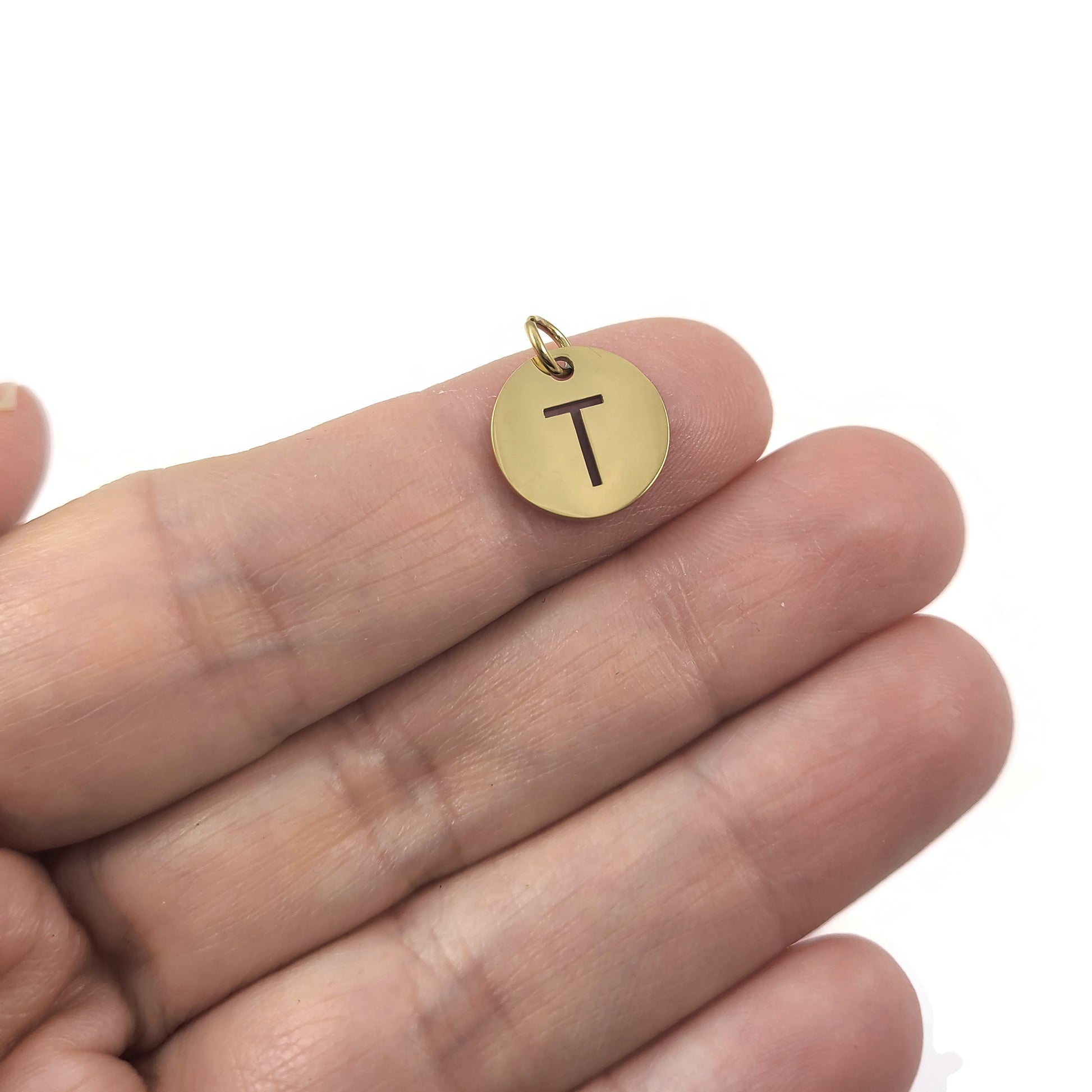 1 Gold stainless steel coin letter charm