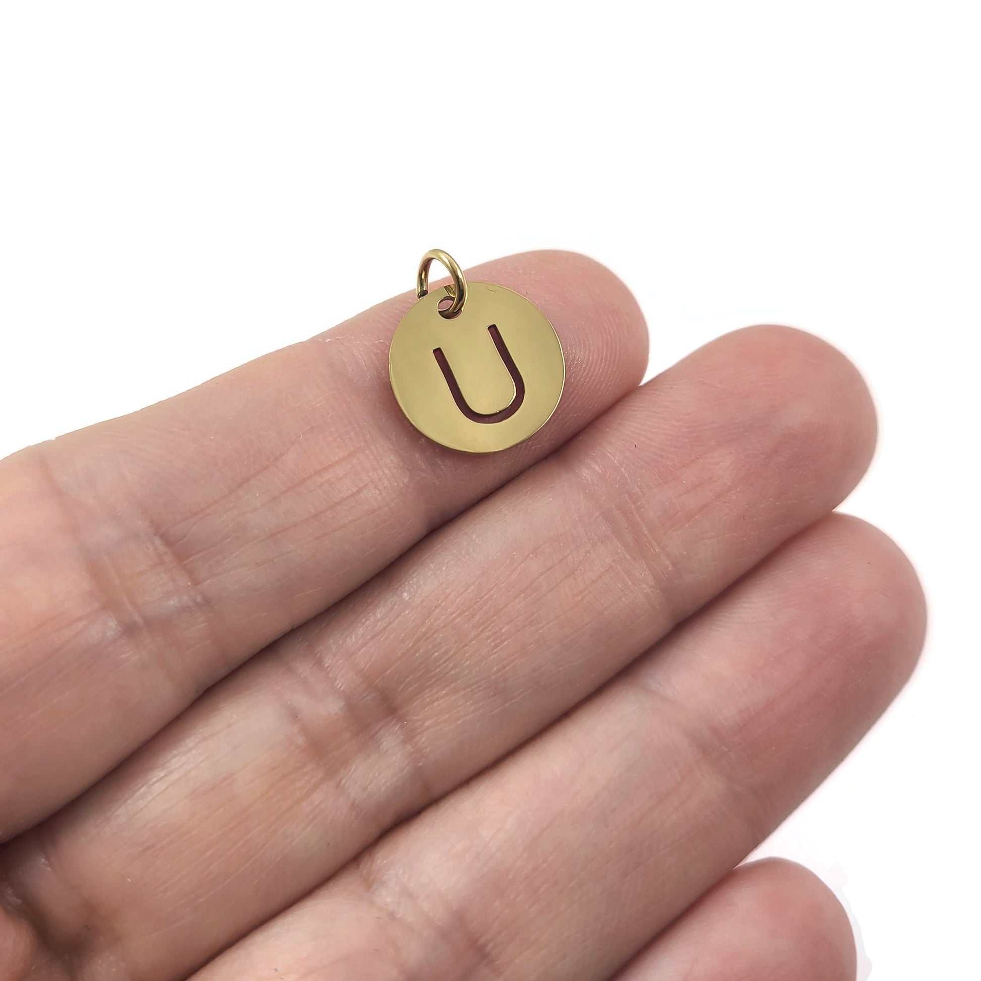 1 Gold stainless steel coin letter charm