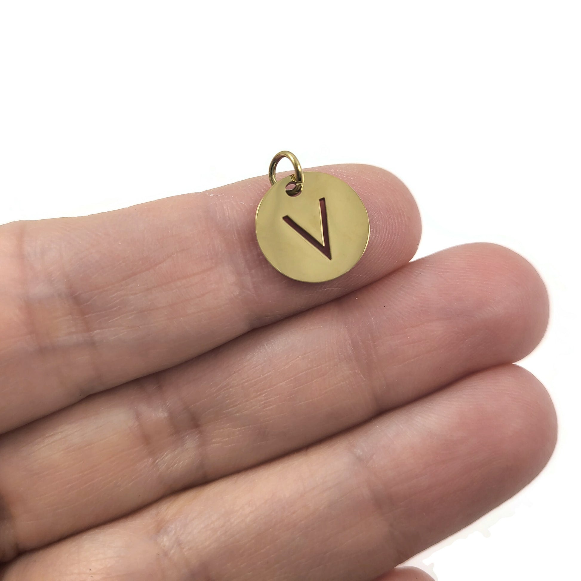 1 Gold stainless steel coin letter charm