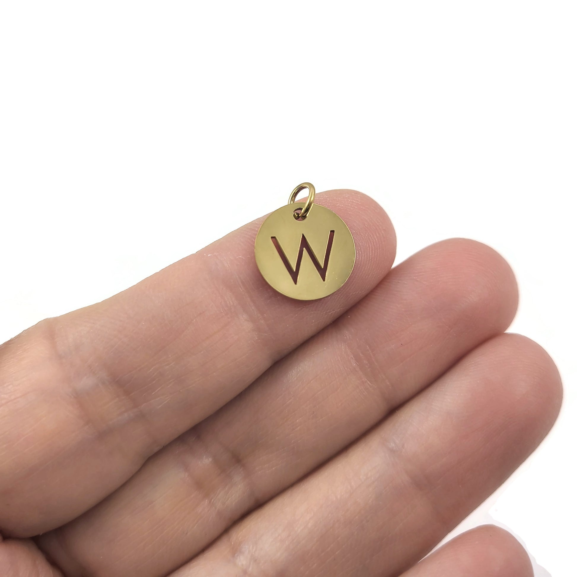 1 Gold stainless steel coin letter charm