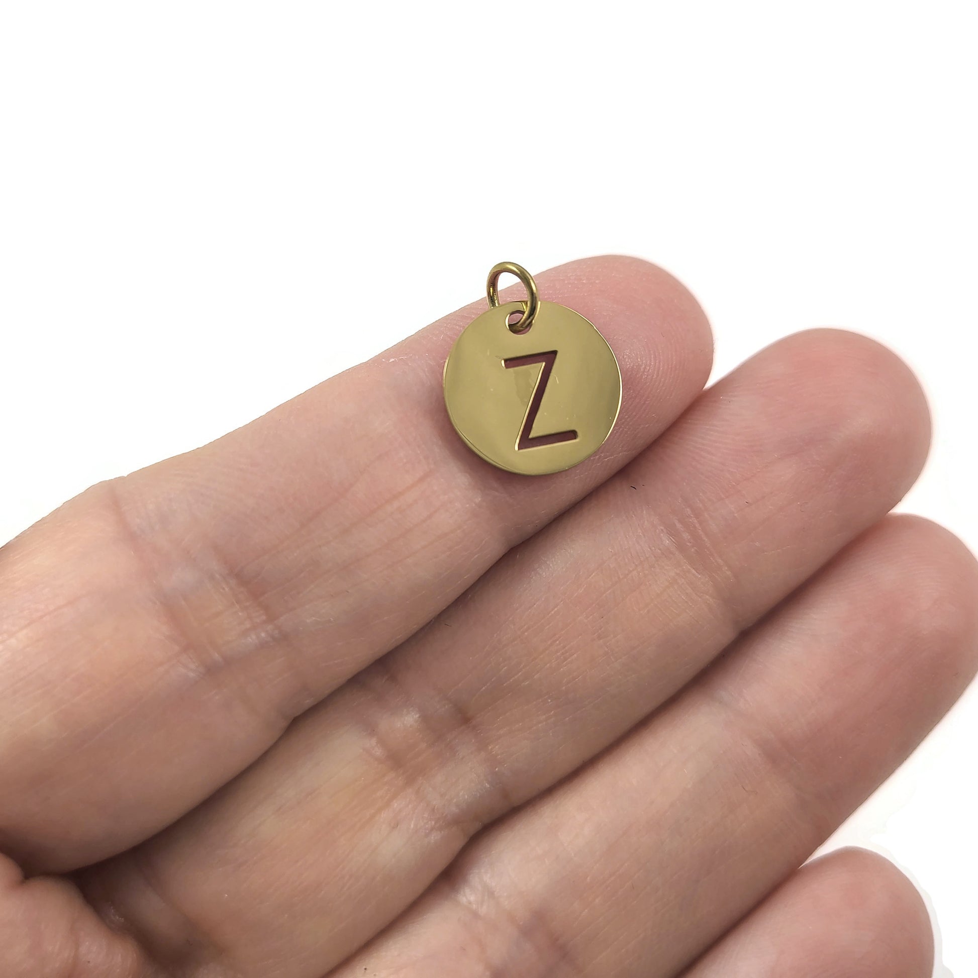 1 Gold stainless steel coin letter charm