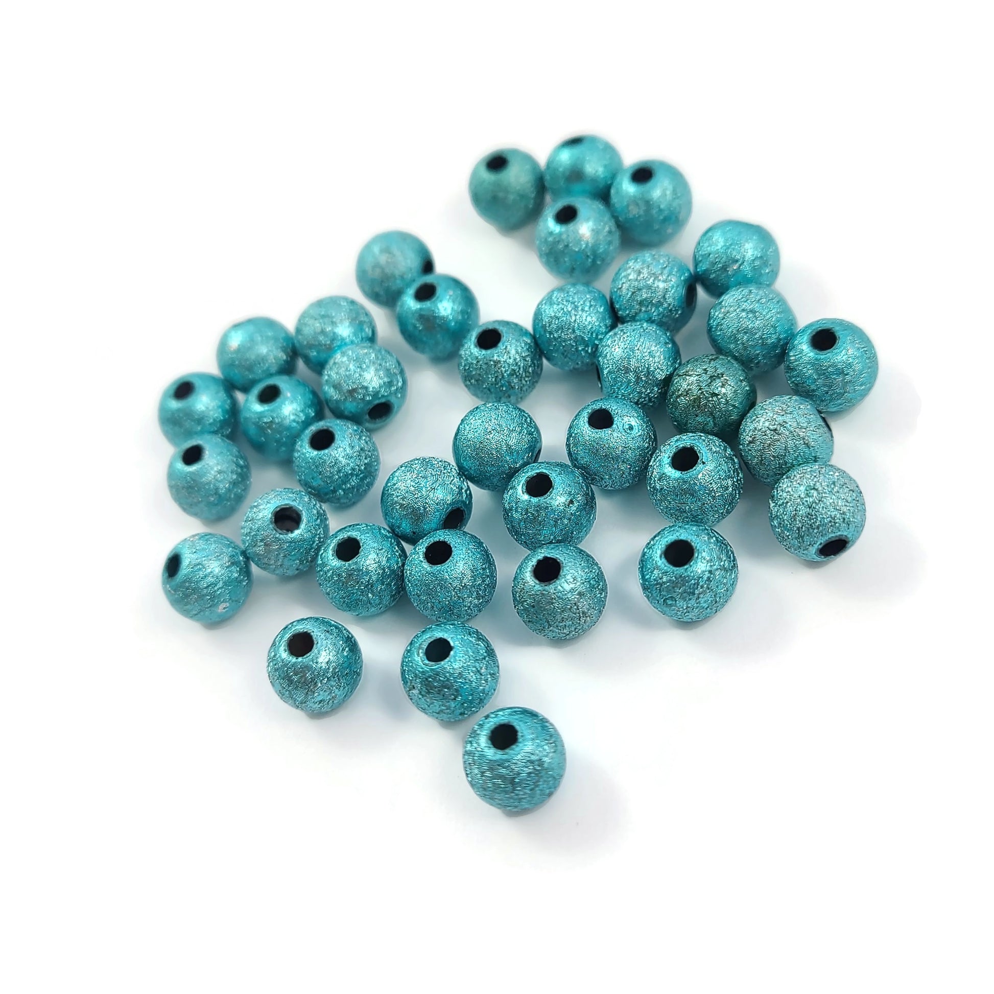 50 glitter aqua turquoise beads, 6mm