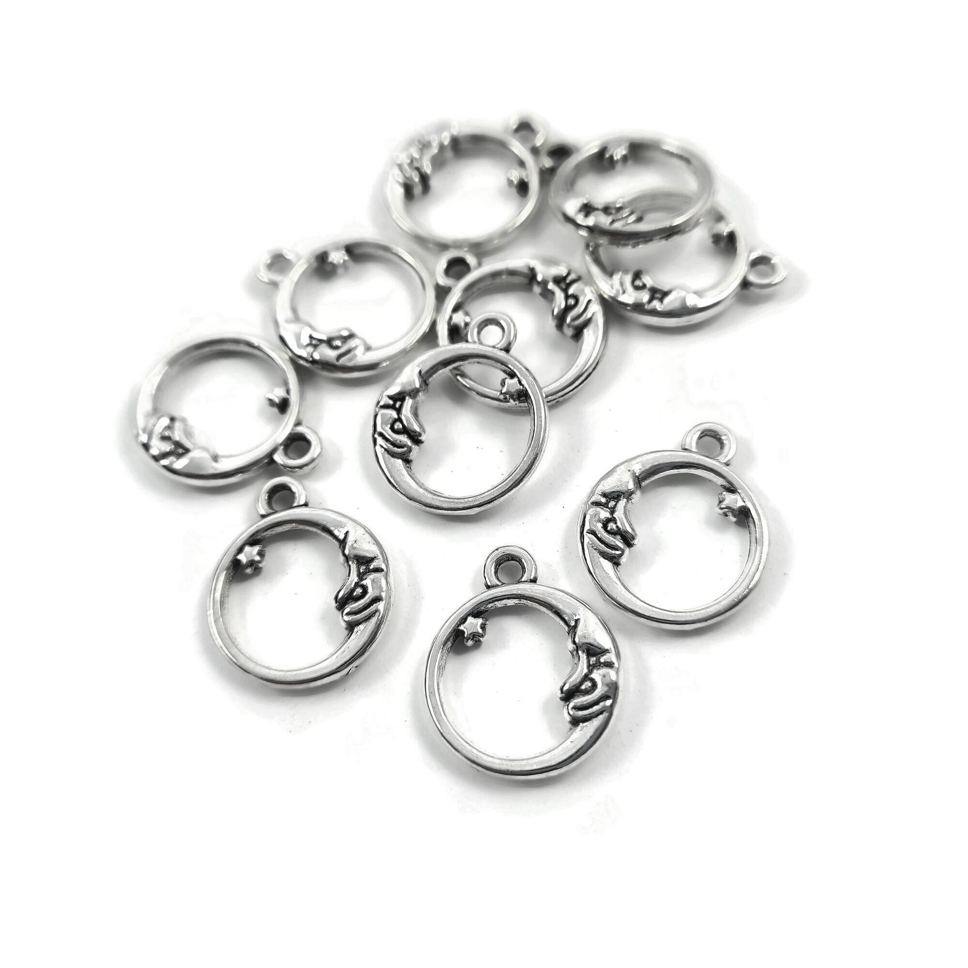 10 Crescent moon and star hollow charm