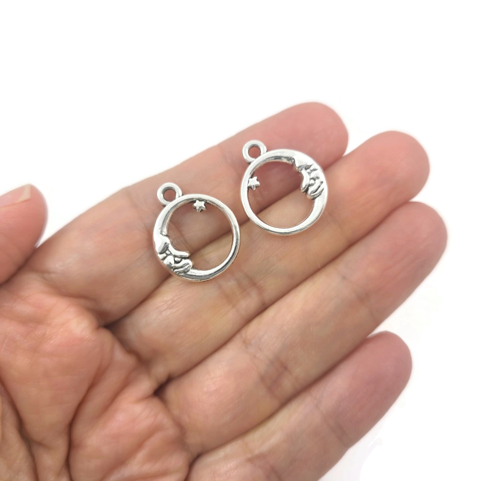 10 Crescent moon and star hollow charm