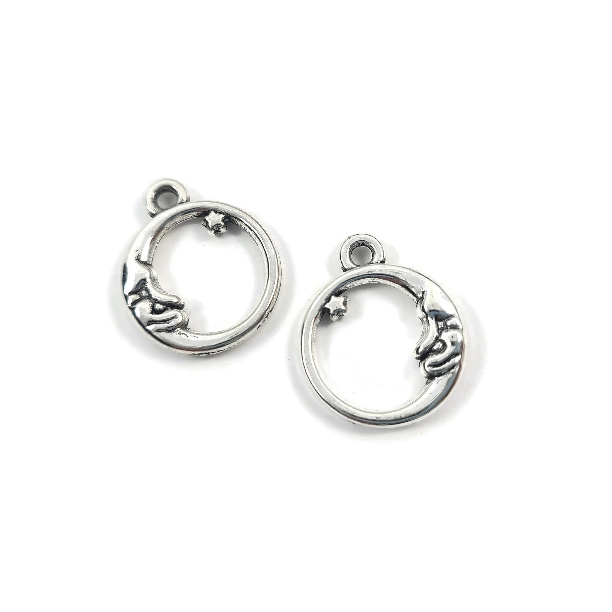 10 Crescent moon and star hollow charm