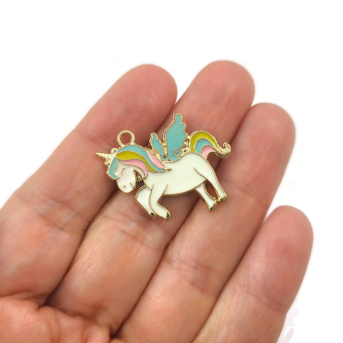 Breloque émail licorne sans nickel, Pendentif pour création bijoux