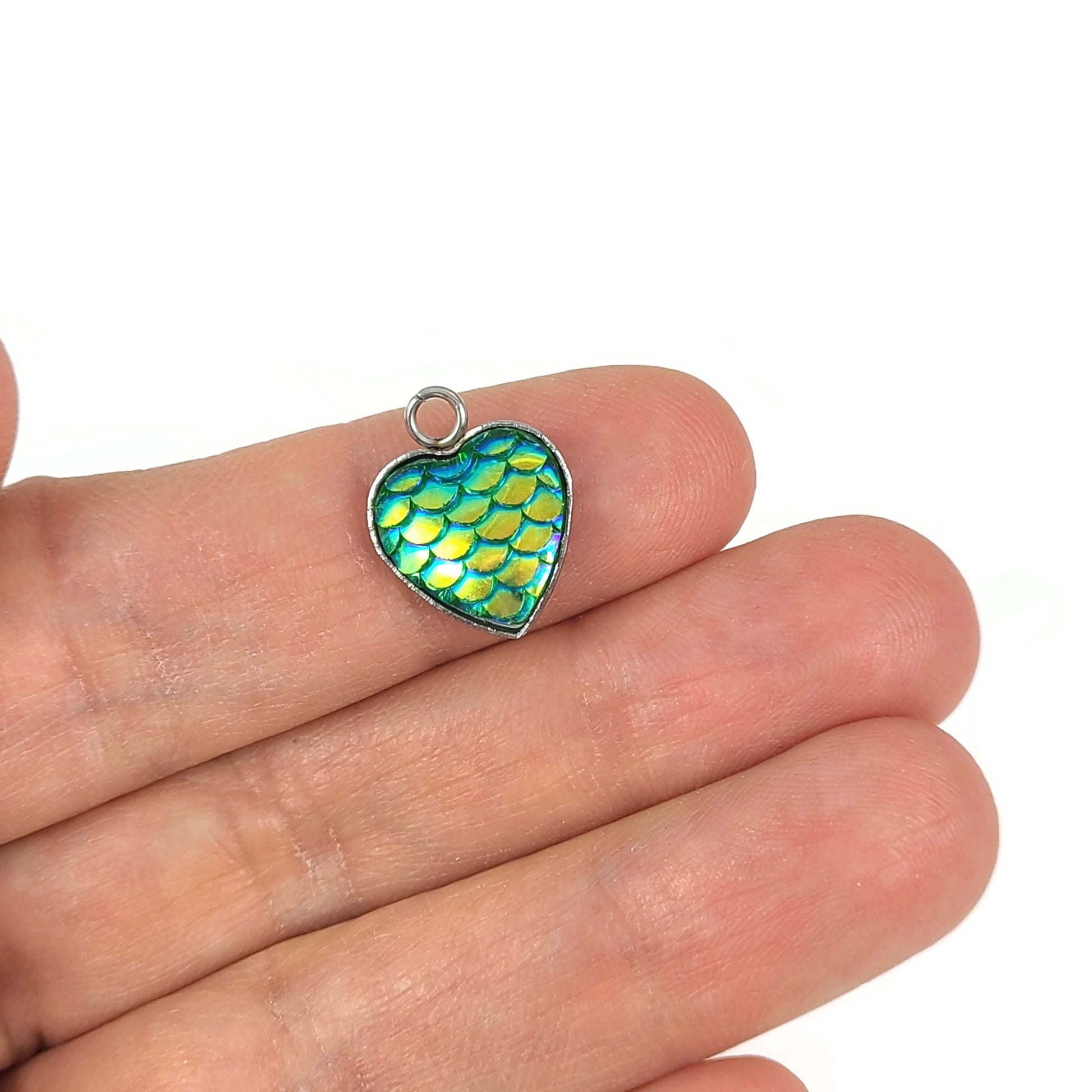 1 Stainless Steel & Resin Mermaid Heart Charm
