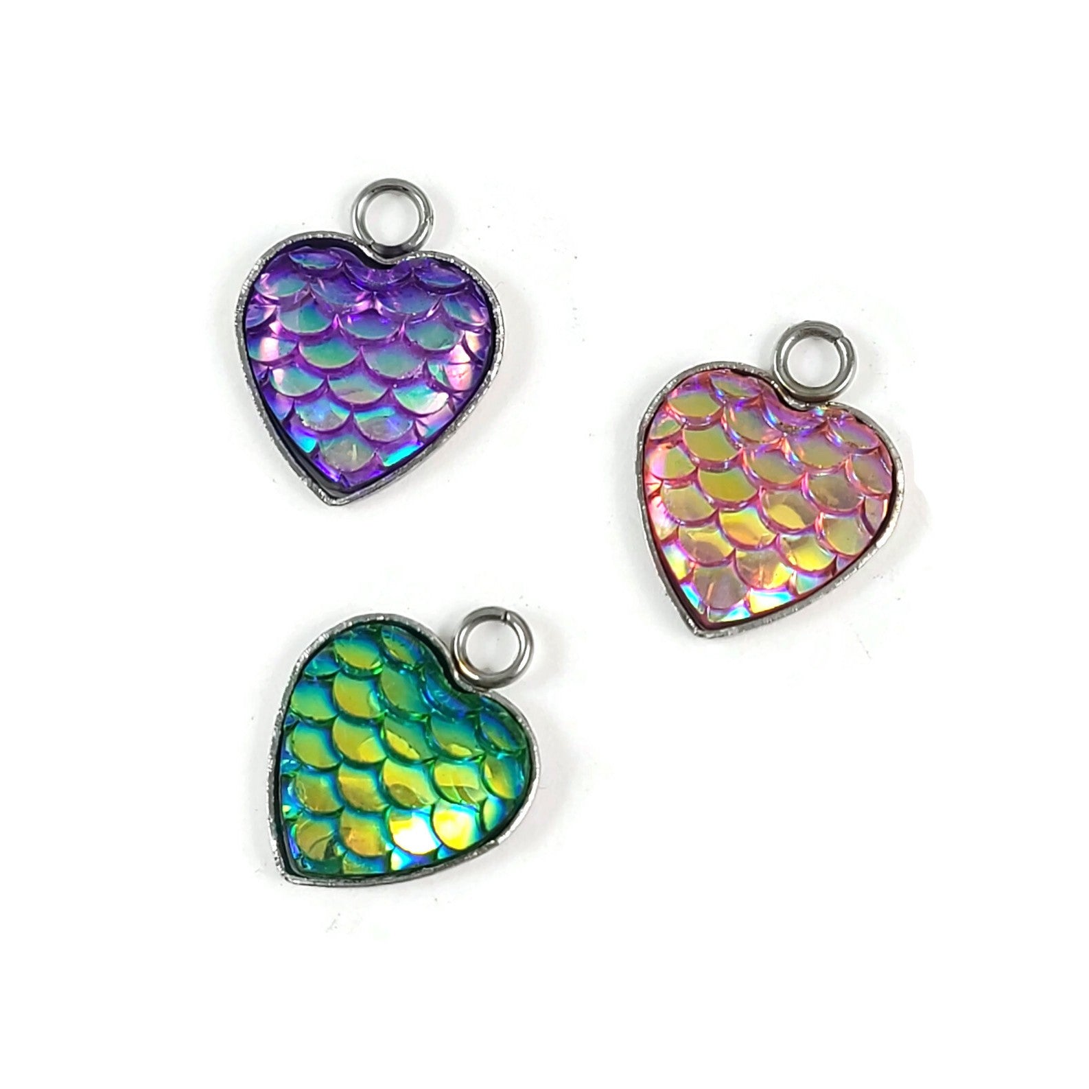 1 Stainless Steel & Resin Mermaid Heart Charm