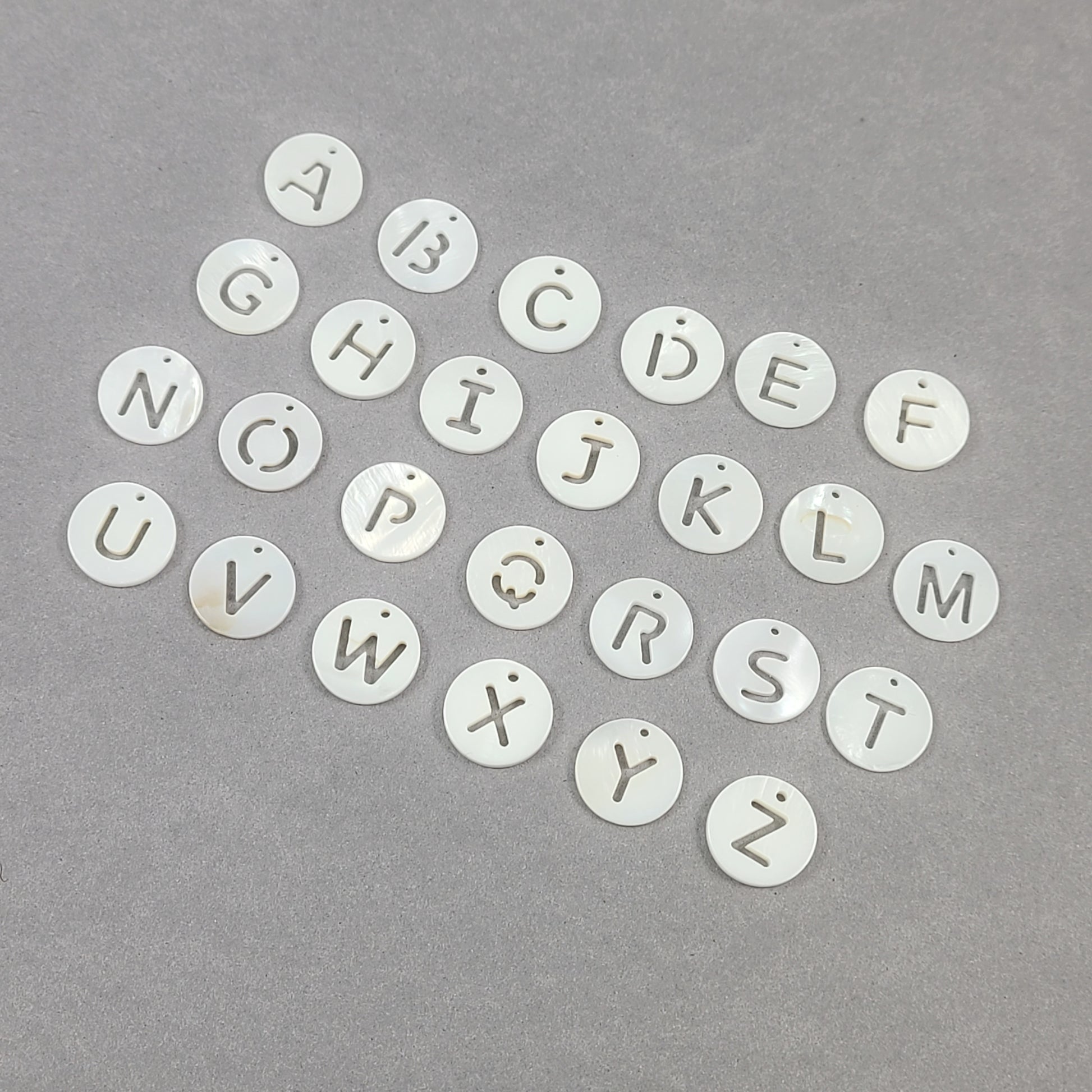 1 Natural freshwater shell coin letter charm