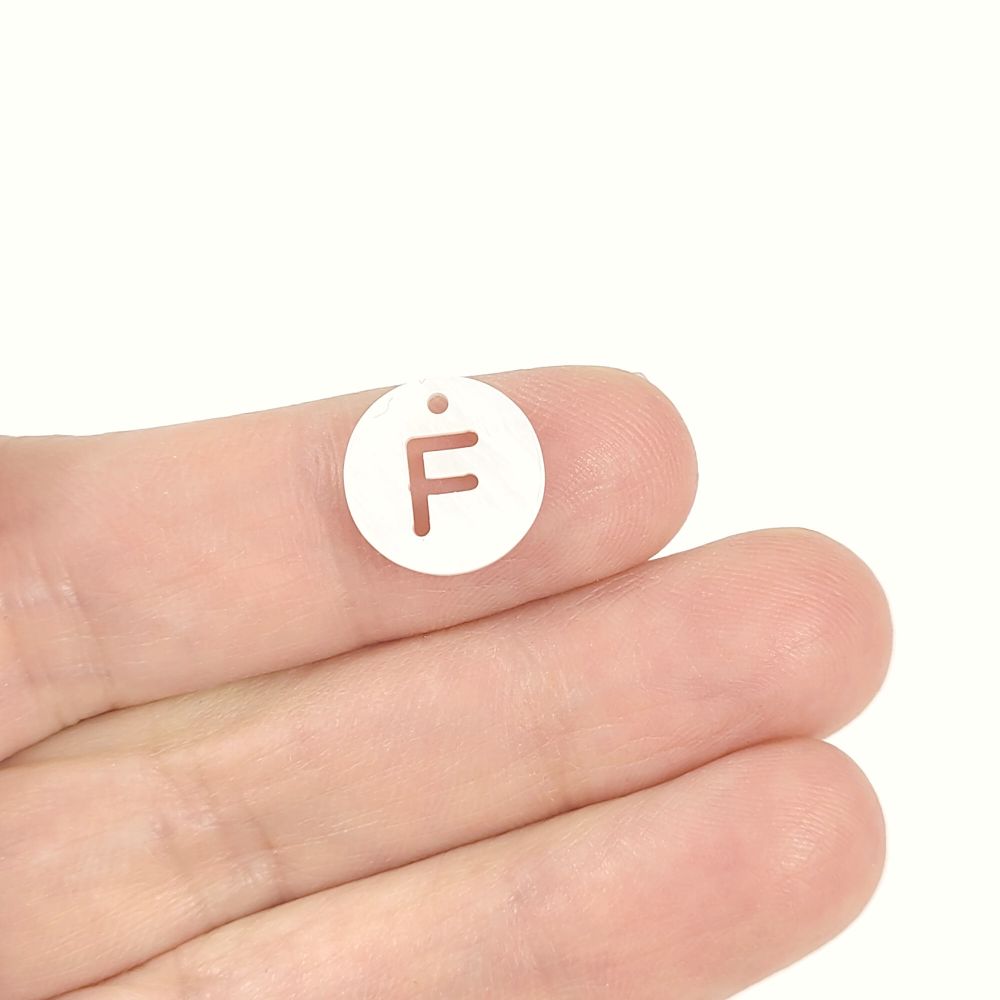 1 Natural freshwater shell coin letter charm