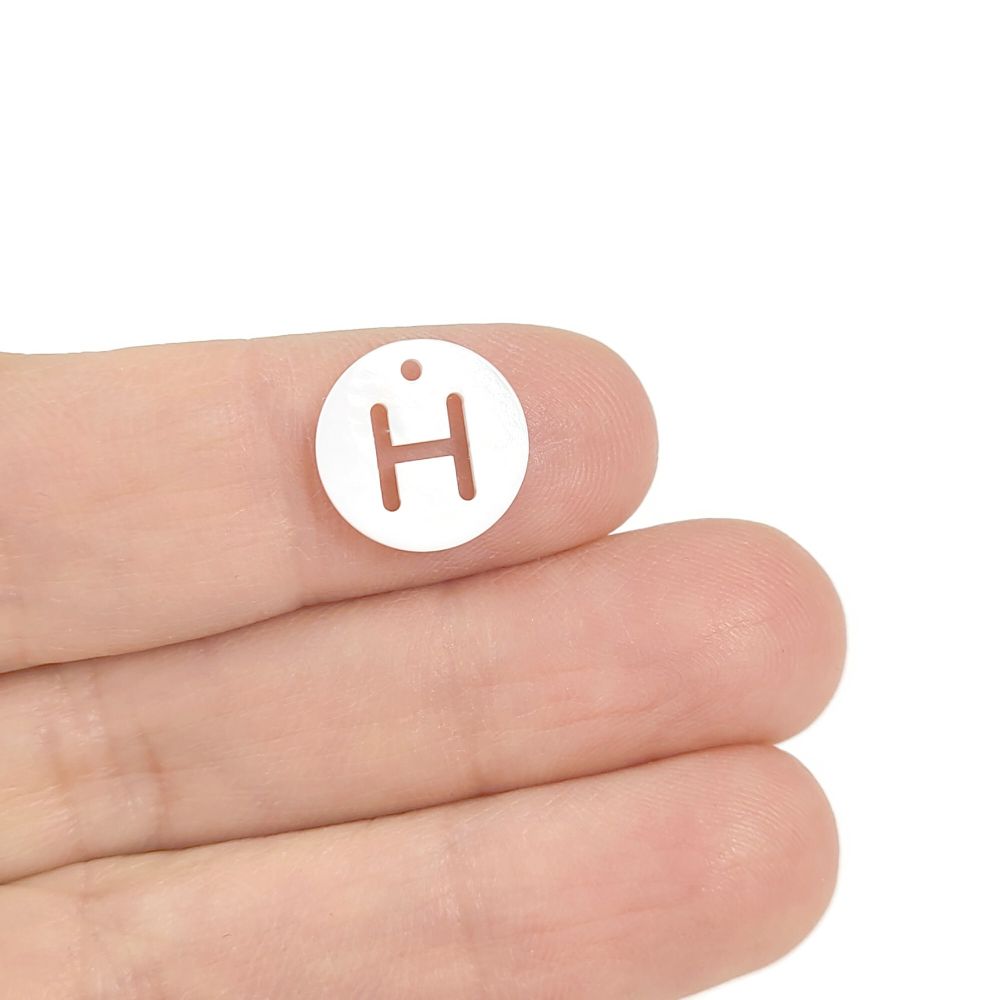1 Natural freshwater shell coin letter charm