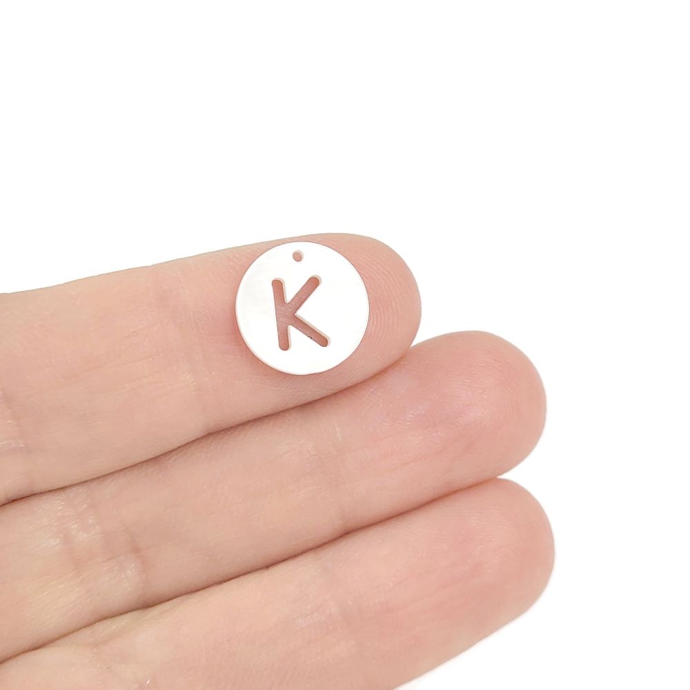 1 Natural freshwater shell coin letter charm