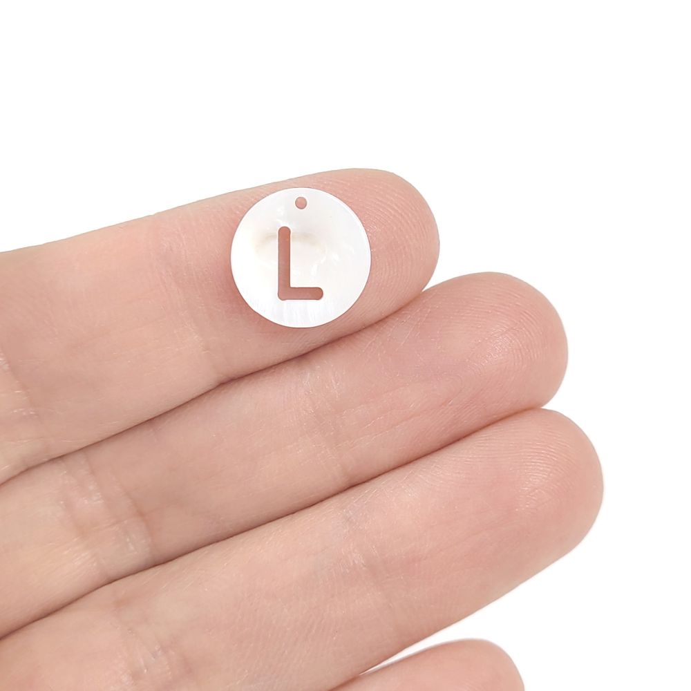 1 Natural freshwater shell coin letter charm