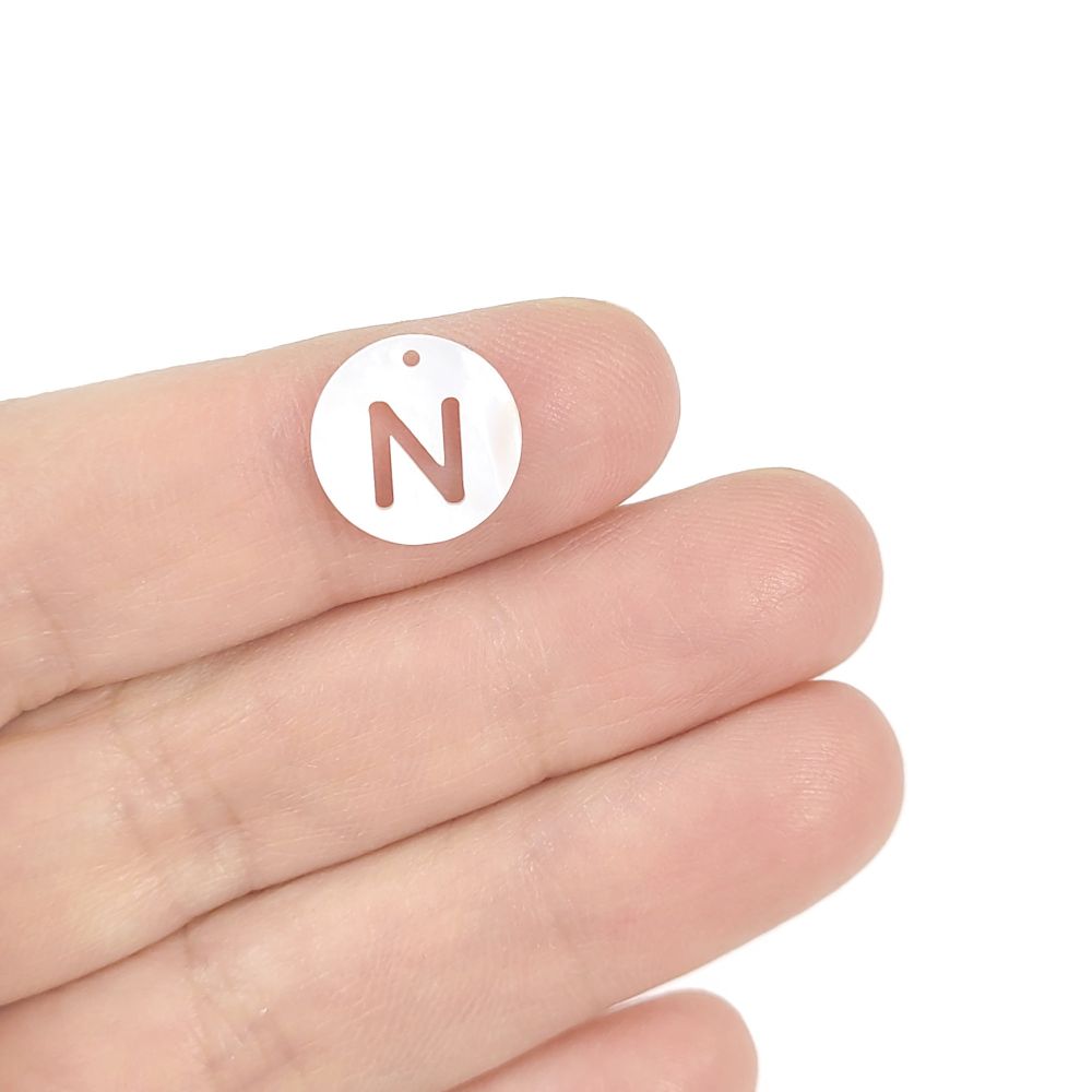 1 Natural freshwater shell coin letter charm