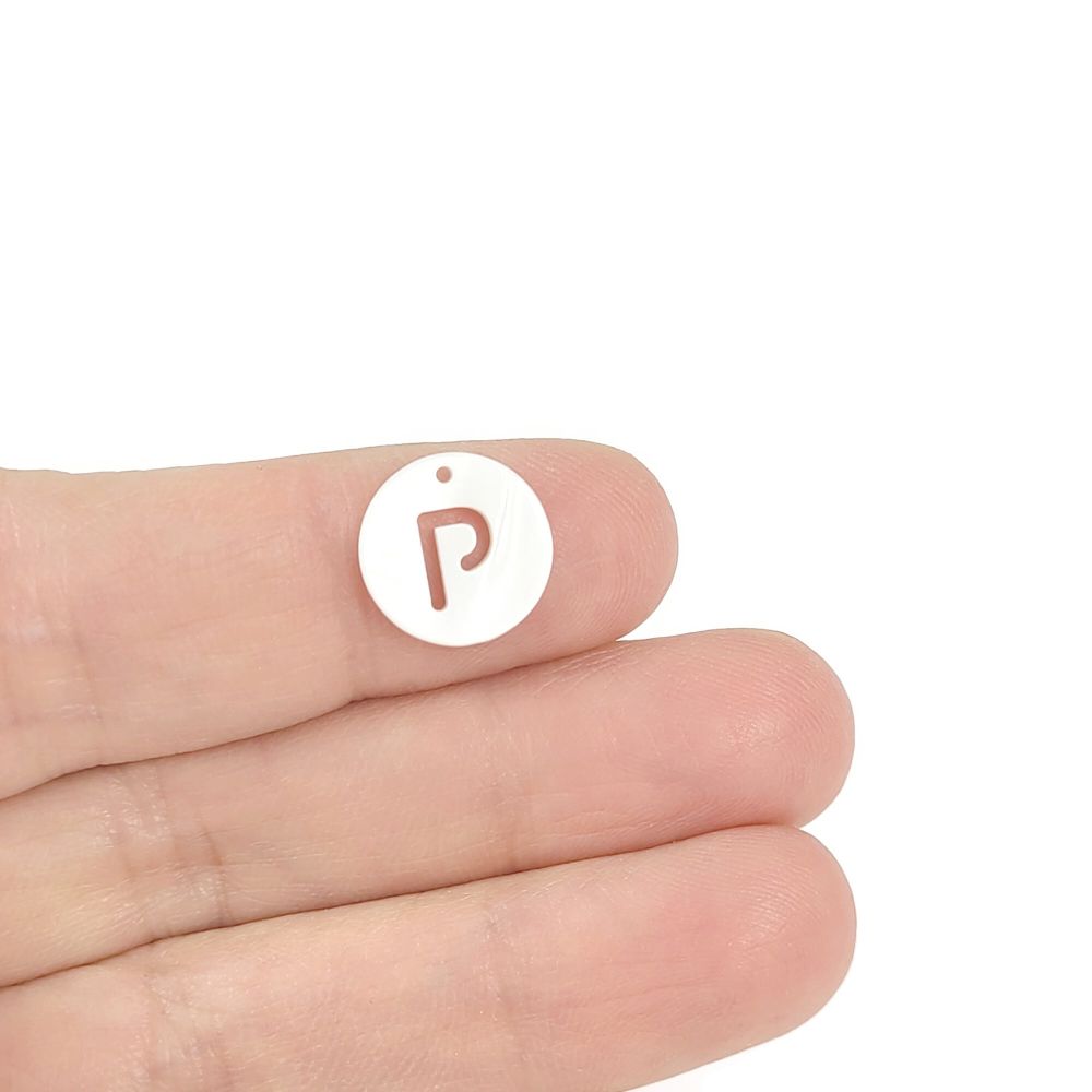1 Natural freshwater shell coin letter charm