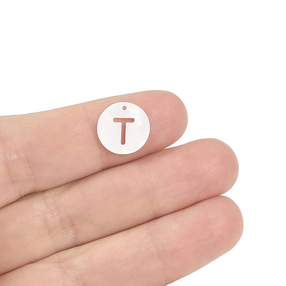 1 Natural freshwater shell coin letter charm