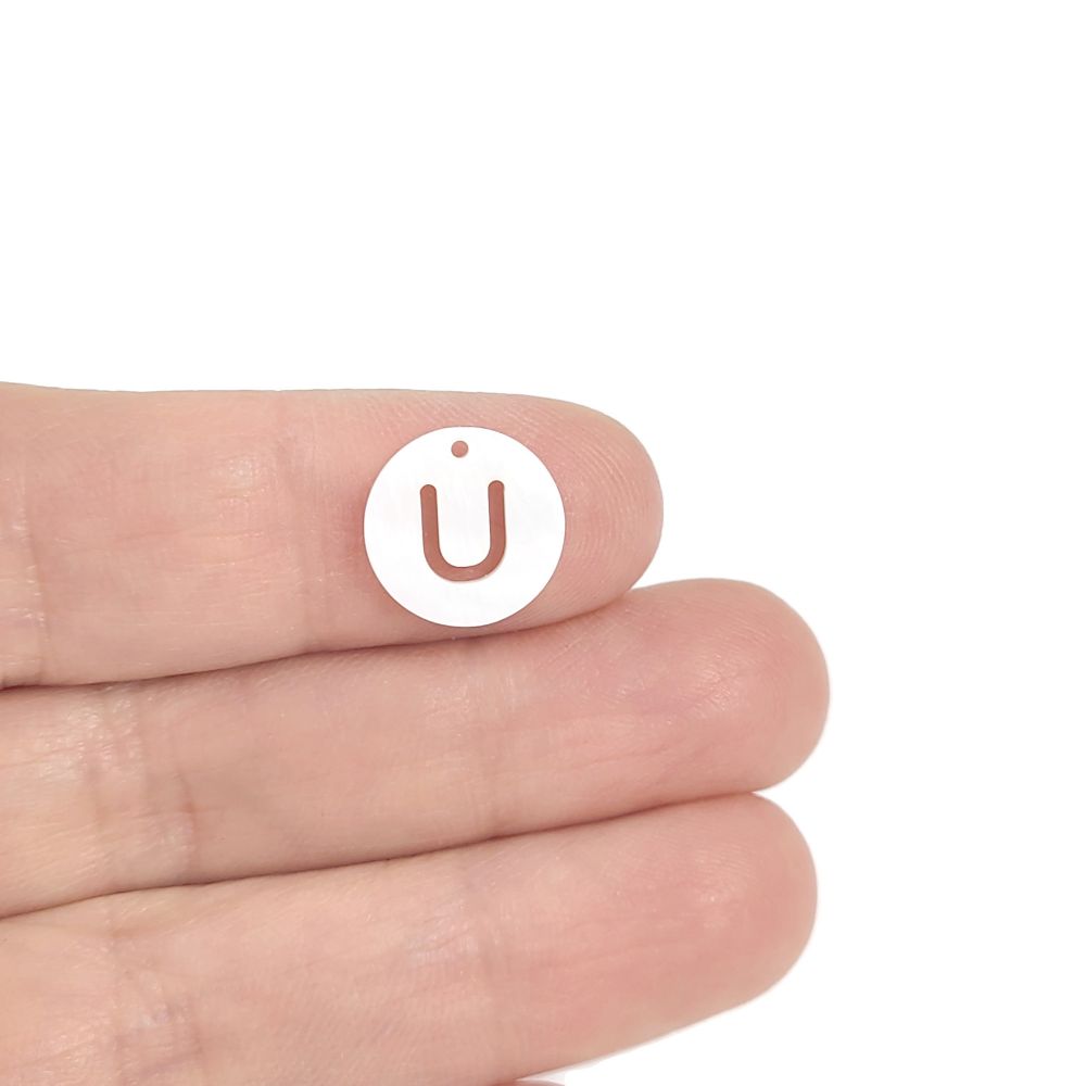 1 Natural freshwater shell coin letter charm