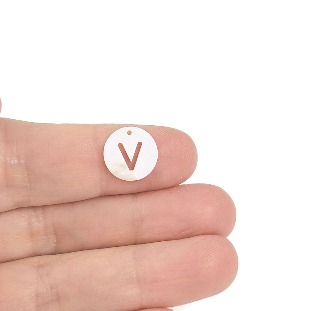 1 Natural freshwater shell coin letter charm
