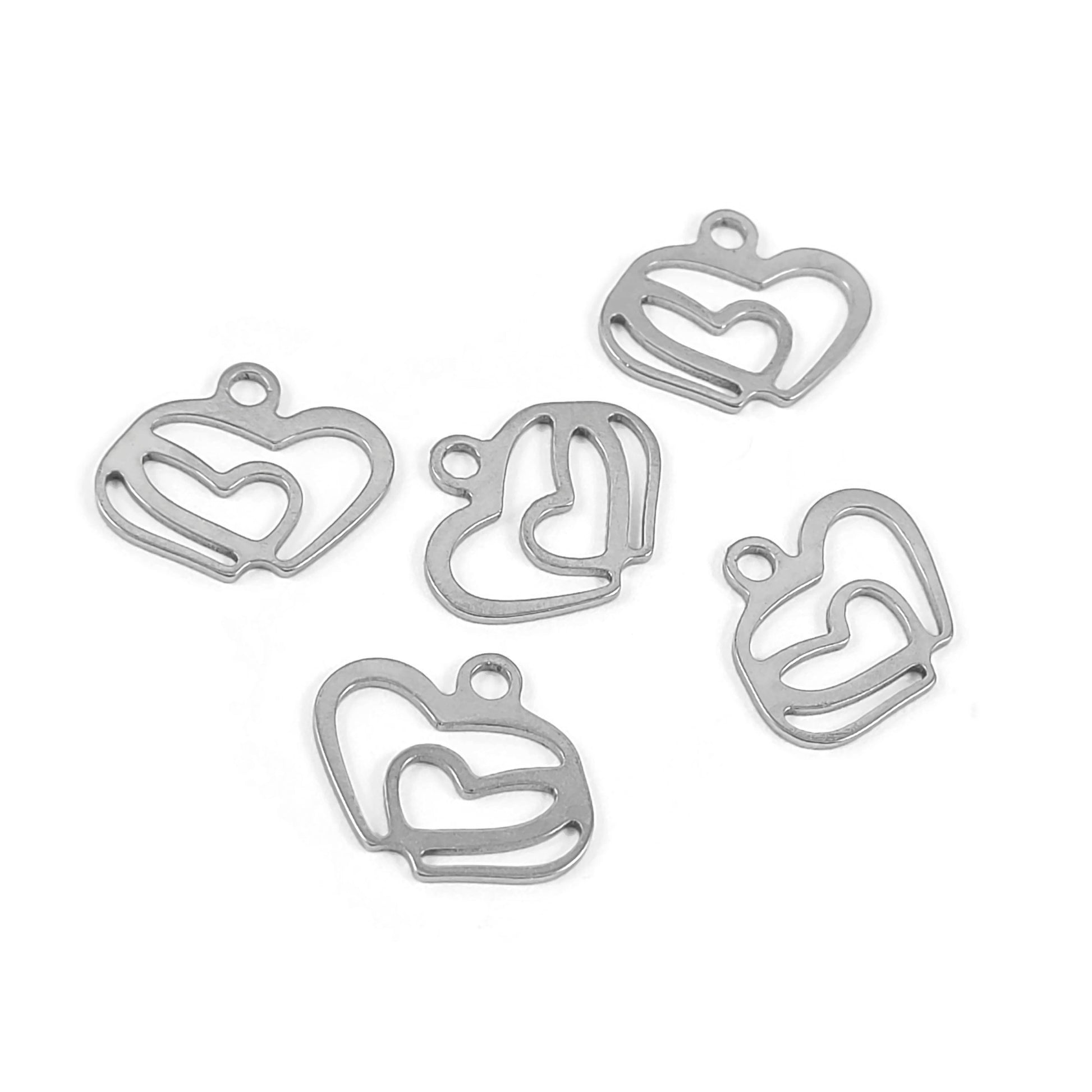 2 double hearts stainless steel charms