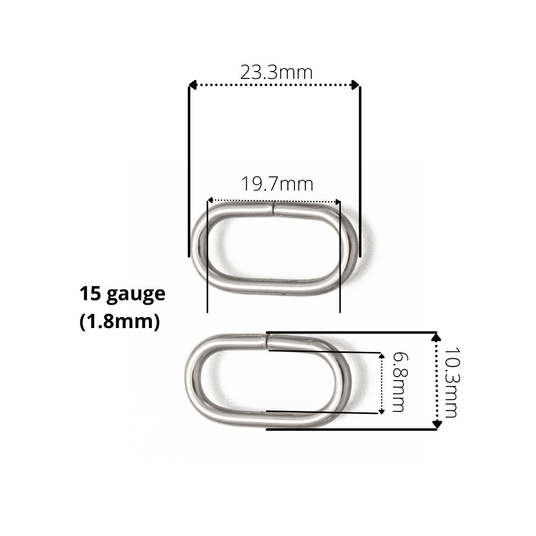 10 Large oval jump rings, stainless steel open jumprings, 13 gauge