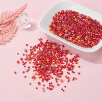 Red glass seed bead grab bag, Mixed shapes